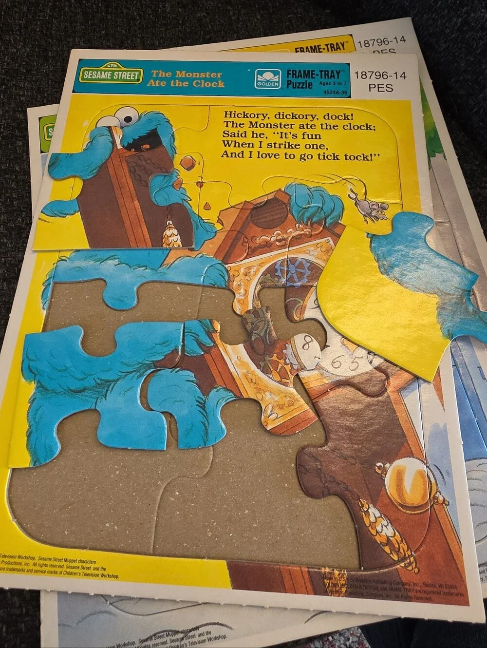 Lot 3 Vintage 1989 Golden Sesame Street Frame-Tray Puzzles Nursery Rhymes